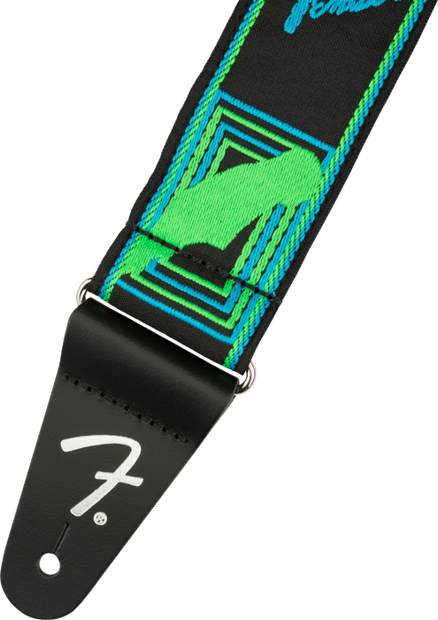 Fender Neon Monogrammed Strap, Blue and Green, 2" - Guitar Warehouse