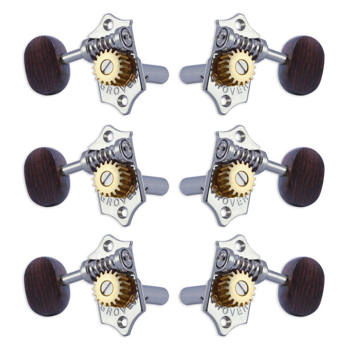 Grover STA-TITE Machineheads ~ 3+3 ~ Horizontal ~ Chrome ~ Rosewood Buttons