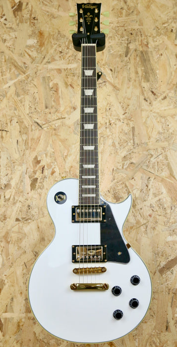 B-Stock Vintage V100 Electric Guitar Gold Hardware in Arctic White