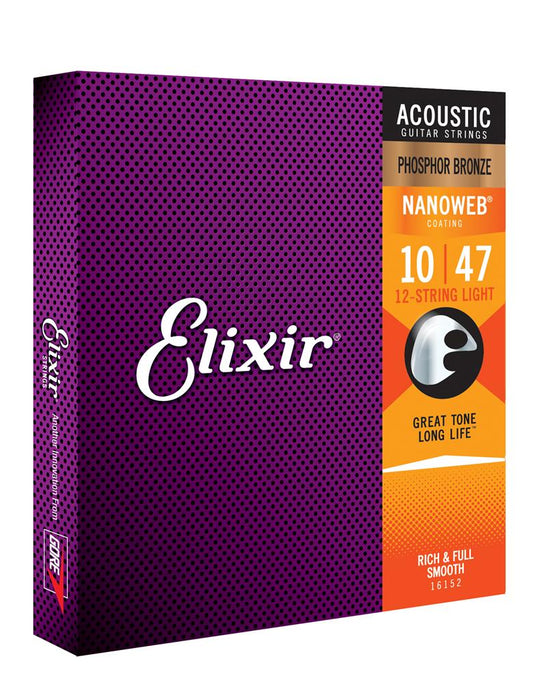 Elixir - 12-String Acoustic Strings Nanoweb Phosphor Bronze Light 10-47