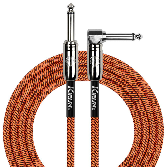 Kirlin 10ft Fabric Cable 1/4" Mono Plug Straight to Angle - Orange