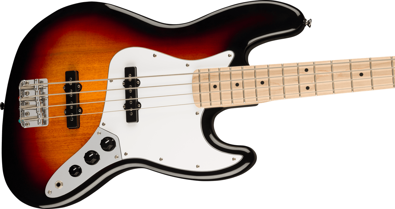 Fender Squier Affinity Series™ Jazz Bass®, Maple Fingerboard, White Pickguard, 3-Color Sunburst - Guitar Warehouse