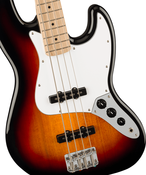 Fender Squier Affinity Series™ Jazz Bass®, Maple Fingerboard, White Pickguard, 3-Color Sunburst - Guitar Warehouse