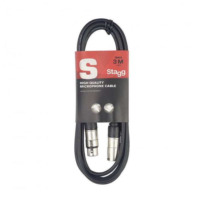 Stagg Deluxe Microphone Cable 3m (10ft) XLR Male to XLR Female - Black - Guitar Warehouse