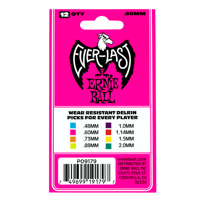Ernie Ball 0.60mm Pink Everlast Picks 12 Pack - Guitar Warehouse