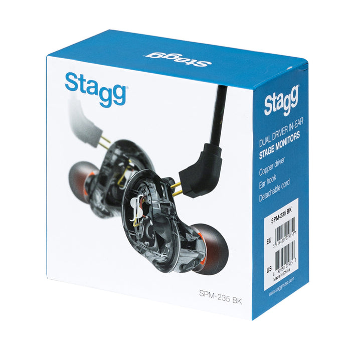 Stagg SPM-235 BK Dual Driver In-ear Stage Monitors (Pair) - Black - Guitar Warehouse