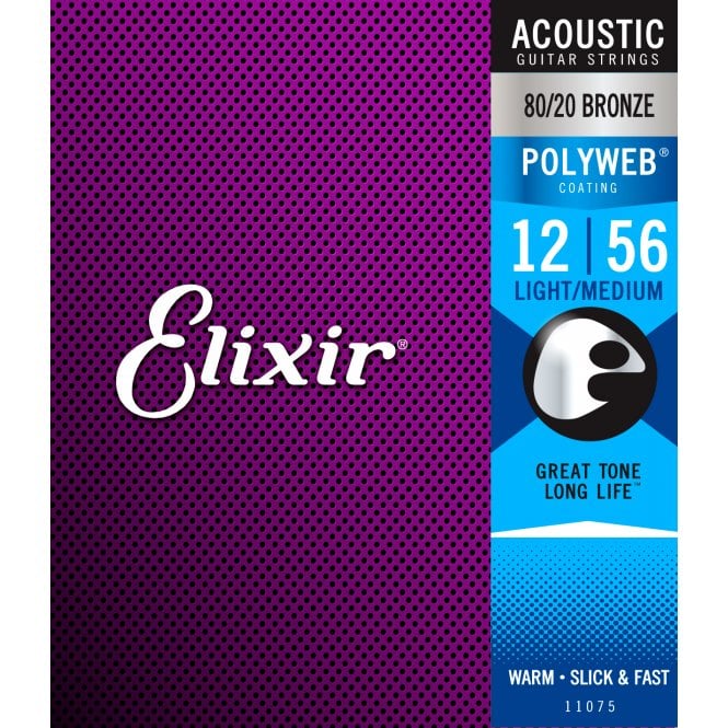 Elixir Polyweb 80/20 Bronze Acoustic Guitar Strings 12-56 Light/Medium Gauge - Guitar Warehouse