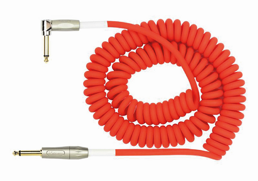 Kirlin Premium Coil Cable in Red - Right Angle to Straight Jack - 30ft - Guitar Warehouse