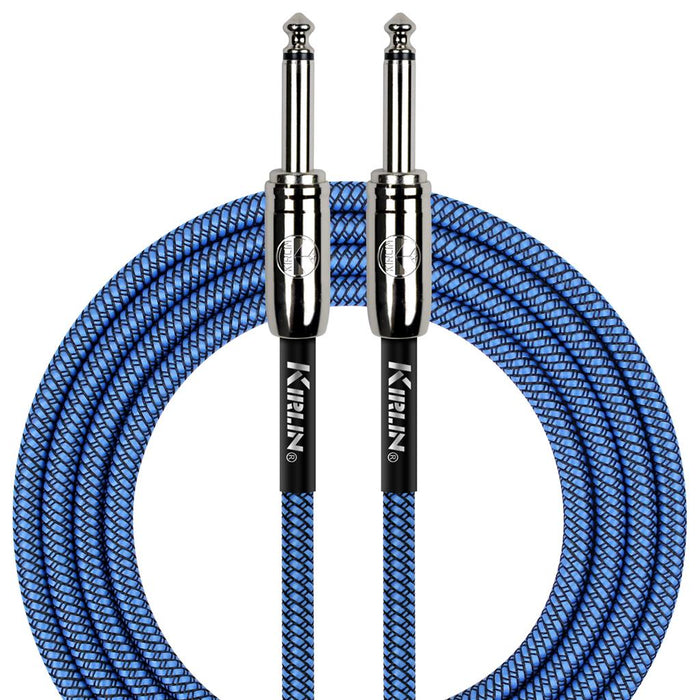 Kirlin 10ft Fabric Cable 1/4" Mono Plug Straight to Straight - Blue - Guitar Warehouse